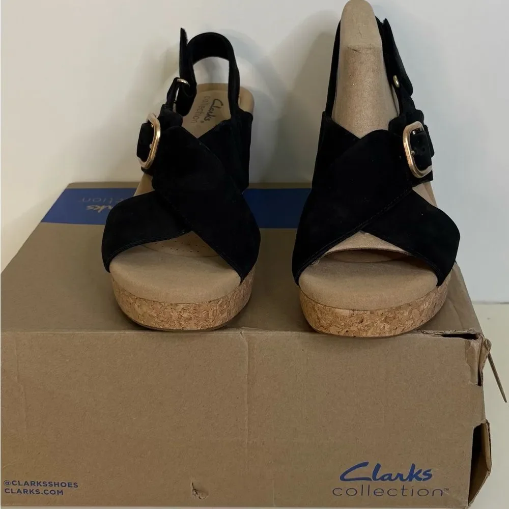 NWB Clarks Black and Tan Women's Wedges sz 8.5